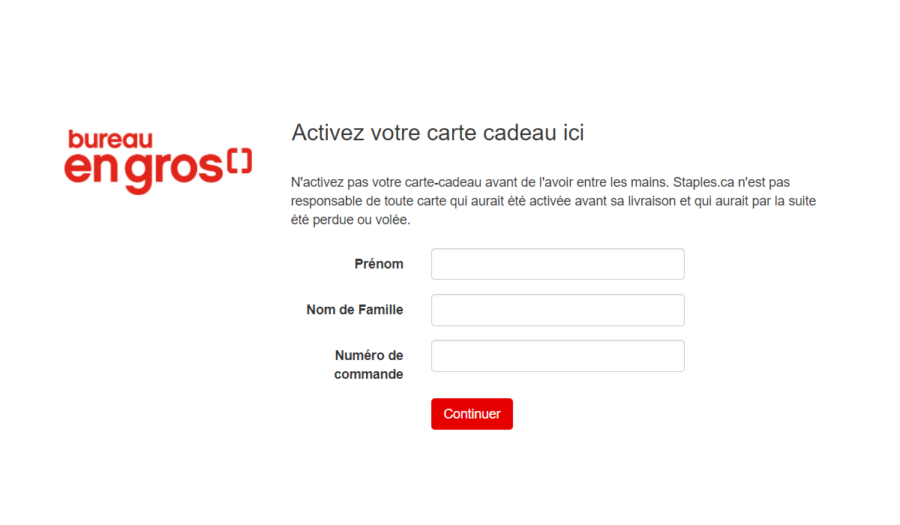 Activation carte-cadeau Bureau en Gros