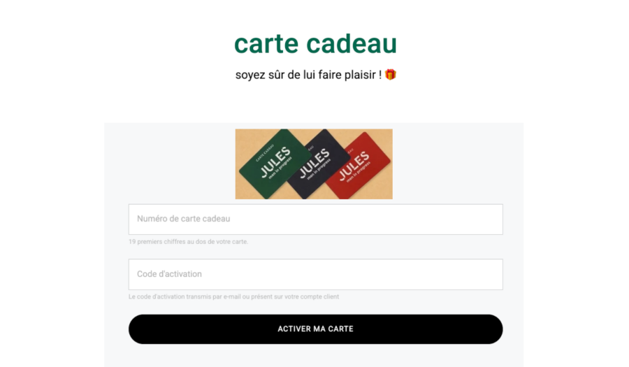 activer la carte cadeau Jules