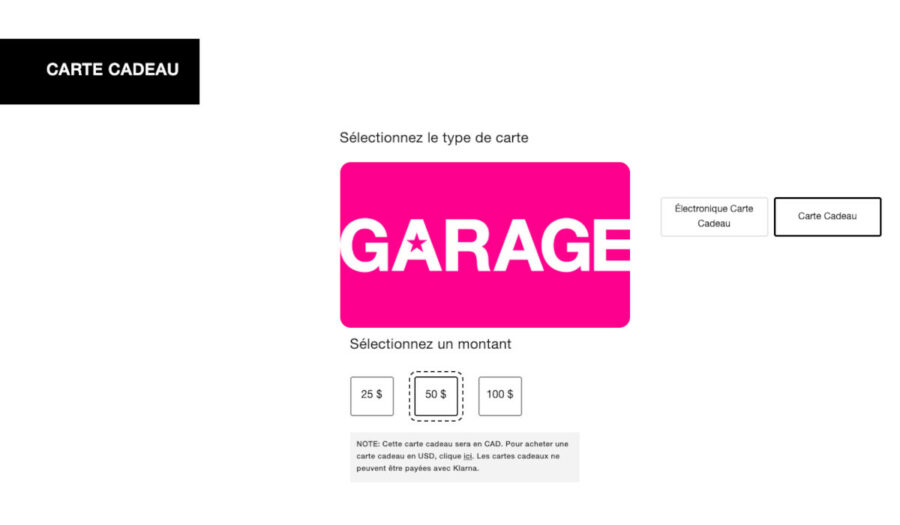 acheter en ligne une carte-cadeau Garage Dynamite